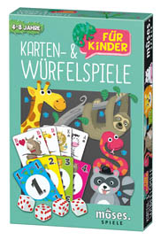 Box mit Karten- und Würfel- spiele für Kinder